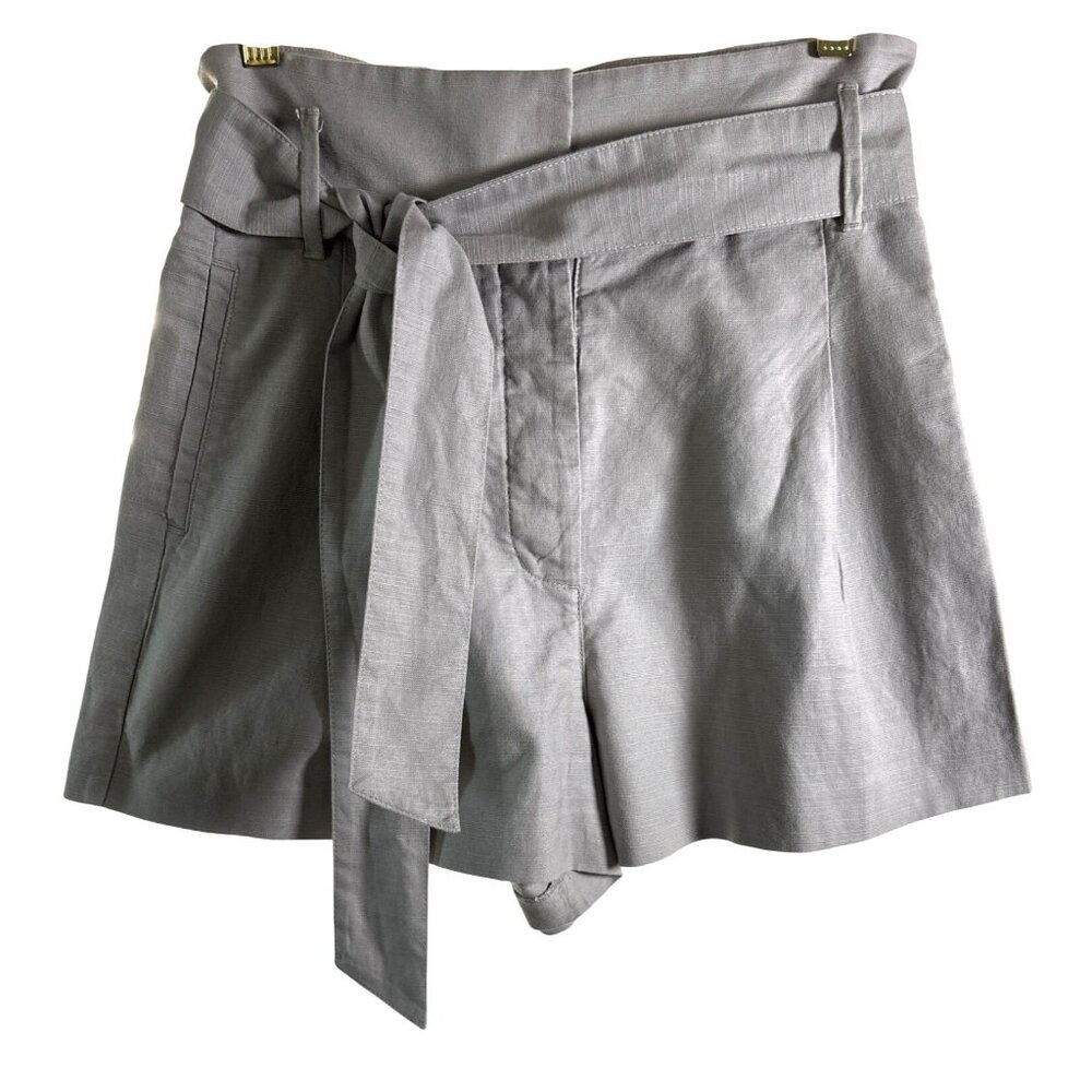 Aritzia Wilfred Marne Gray‎ High Waist Tie Front Paperbag Linen Blend Shorts 6